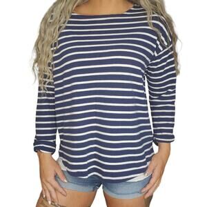Old Navy Shirt Womens Large Navy Blue White Cream Horizontal Striped Comfy